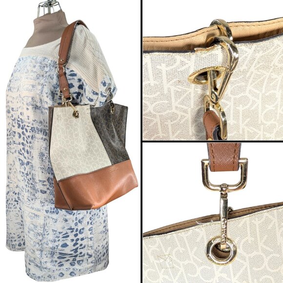 Calvin Klein Signature Sonoma Brown White Colorblock Tote w/Brow Zip Wristlet - Picture 10 of 10